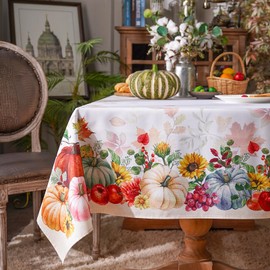 ARTABLE Harvest Festival Fall Printed Tablecloth Autumn Pumpkin Maple Leaves Thanksgiving for Formal Use Home Garden Indoor Outdoor (Pumpkin, 60 x 104 Inch)