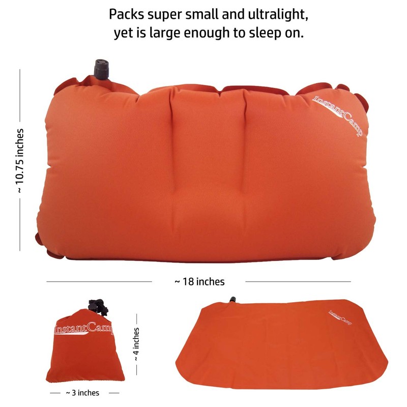 InstantCamp Ultra Light Inflatable Backpacking Travel Pillow - Compact, Ergonomic,