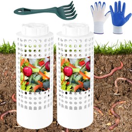 Inground Compost Bin Outdoor Worm Farm System for Kitchen Food Waste Raised Beds Gardening Mini in Ground Worm Composter with Lid Holes 8.46 x 2.95 x 2.16 in (2)
