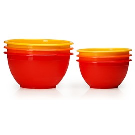 Stephanie Imports Made in USA 6-Piece Set of Prep & Store Plastic Bowls with Clear Lids (BPA-Free and Dishwasher Safe) - Orange, Red and Yellow