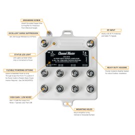 Channel Master Ultra Mini 8 - 8-Port TV Antenna Distribution Amplifier, 4.5dB gain, Compatible with Non-Amplified TV Antennas, Cable TV and Internet Modems, Increases Signal Strength, Indoor/Outdoor
