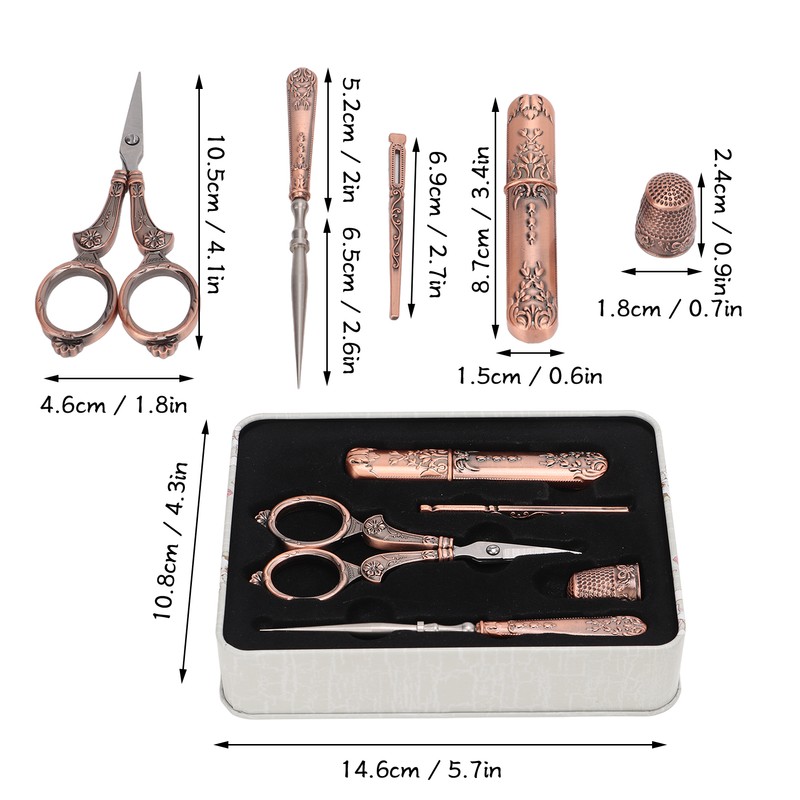 Embroidery Scissors Kit Red Ancient European Retro Style Stainless Steel