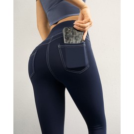G4Free Yoga Leggings for Women Jean Jeggings Butt Lifting Tummy Control Legging for Workout Business Casual Work Navy Blue