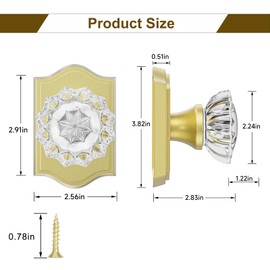 HOSOM 2 Pack Dummy Door Knob, Glass Door Knobs Interior/Exterior Crystal Door Knobs Closet Door Knobs, Non-Turning Single Side Dummy Door Knob, Pull Only, Gold