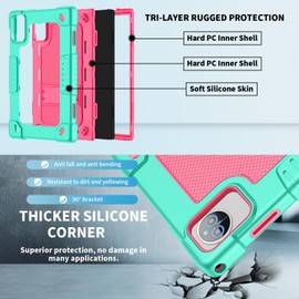 Kebiory for ZONKO D106 10 inch Android 14/for VOZIZOV D106 Tablet Android 14 2024 Case Heavy Duty Case Built in Shoulder Strap Kickstand Hand Free for ZONKO D106/MOONSTARS D106B Tablet (GreenPink)