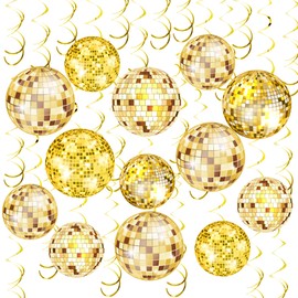 54 Pieces Gold Disco Party Decorations Disco Ball Hanging Swirls 70s Party Hanging Swirls Ceiling Decor for Disco Fever Party 70s Hippie Birthday Party Favors Supplies