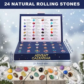 Crystal Advent Calendar 2024, 24 Days Natural Crystal Gemstones Christmas Countdown Advent Calendar Gift for Boys Girls Adult (Rolling Stone)