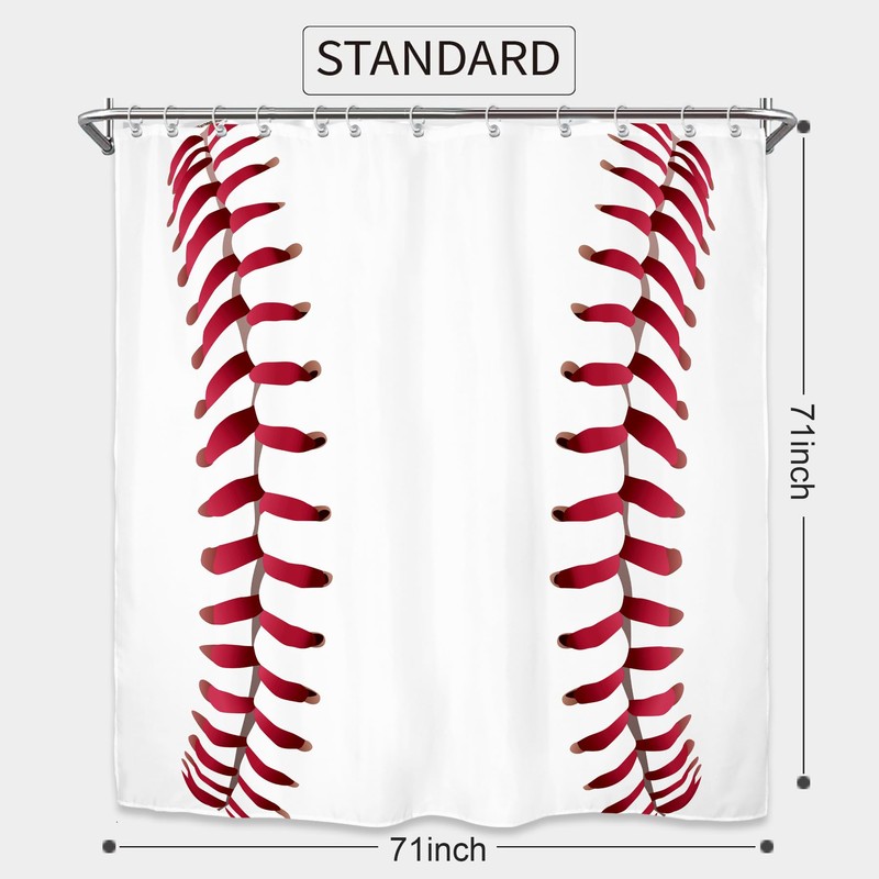 Yookeb Baseball Sports Bathroom Shower Curtain 71W by 71H Inch