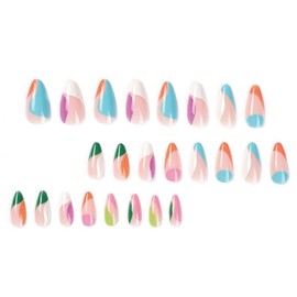 BAOYAALIN Colorful Almond Shaped Press on Nails Medium French Fake Nails Full Cover False Acrylic Glue Stick on Nail for Women Girls 24Pcs
