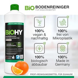 BiOHY Bodenreiniger f√ºr alle Wischroboter mit Orangenduft (12 x 1 Liter) + Dosierer | Schaumarm & Streifenfrei | Reinigungsmittel Konzentrat f√ºr alle B√∂den