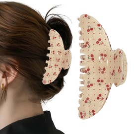1PCS Cherry Hair Claw Clips Trendy Hair Clips Red Cherry Print White Clips Cute Claws for Thick Thin Acrylic Hairpins Cherry Hair Accessories for Women Girls Large Banana Jaw Clip Non-slip Hairpins