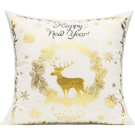 Merry Christmas Throw Pillow Covers 18X18 Set of 4 Gold White Velvet Decorative Cushion Covers Xmas Holiday Winter Modern Decoration Home Decor Indoor Outdoor，Christmas Tree Snowflake Deer Reindeer