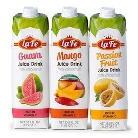 La Fe Fruit Juice Drink – Fresh Mango, Guava & Passion Fruit Juices, Rich in Vitamin C, Sweet & Refreshing for Kids, Family & On the go, 3-Pack, 33.8 Fl Oz Each