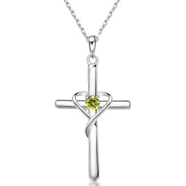 AmorAime 925 Sterling Silver Cross Necklace for Women Men 9A CZ Birthstone Necklaces Gifts for Mother's Day, Birthday for August