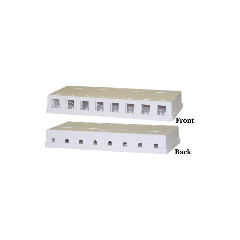 8 Port Keystone Jack Surface Mount Box, White, Surface Mount