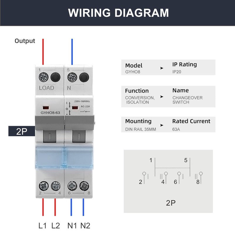 Manual Transfer Switch 63A 2P + 2P MTS AC Automatic