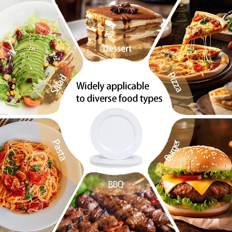 DoDoware 6pcs Melamine Salad Plates Set, 10in White Dinner Plate