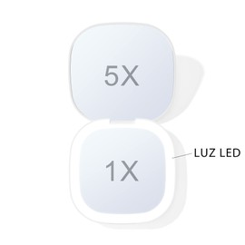JESWO Espejo de Bolsillo, Espejo de Mano Recargable con Luz LED, Aumento 1x/5x, Dos Espejos de Maquillaje, Espejo Portatil para Bolso, Bolso, Bolsillo (Blanco)