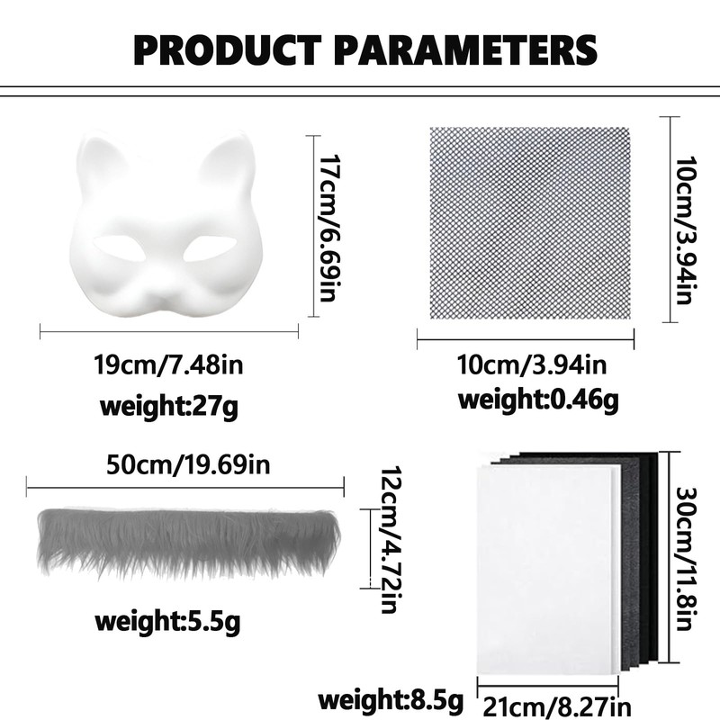 CUVZORA Therian Mask DIY Set, 6 Blank Cat Masks for