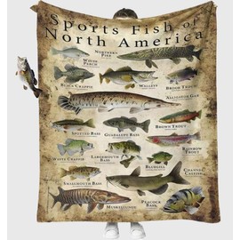 Fishing Blanket, Fishing Enthusiast's Blanket Gift, Sports Fish of North America Funny Blanket Fish Knowledge Blanket,Unique Fisherman Gifts,Bass Fishing Gift for Boys Dad Grandpa (59in x 78.7in)
