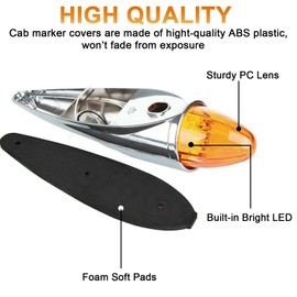 WINETIS 1Pcs Amber Torpedo Cab Marker Lights Chrome LED Truck Roof Lights Top Clearance Running Lights Compatible with Peterbilt Kenworth Freightliner Mack Volvo International Heavy Duty Truck