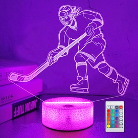 Hockey Gifts for Girls, Women Ice Hockey Girl Player 3D Night Light for Kids Bedroom Decor,16 Color Changing Hockey Lamp for Female Friends Sister Birthday Xmas Decor Gifts