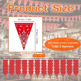 Bandana Pennant Banner 5-Piece Set Cowboy Western Party Decorations, 7.4 x 10.8 inches, Wild West Theme, Perfect for Indoor & Outdoor Events
