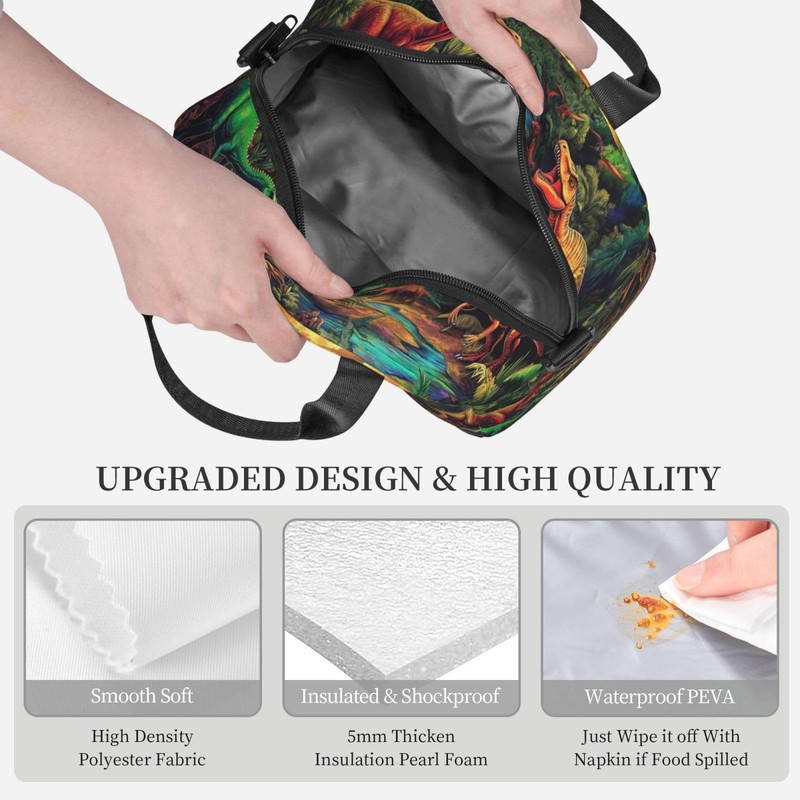bassyil Dinosaur Insulated Lunch Bag Reusable Lunch Box With Adjustable