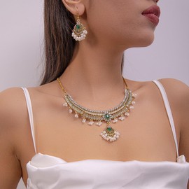 Indian Jewellery Set - Gold Necklace and Earrings Sets, Bridal Jewellery Set, Jewelry Sets for Women, Tikka Jewellery, Pakistani Jewellery, Indian Choker and Earring for Ladies Cheap