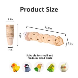 Natural Wood Bird Ladder Perch Toy - Chewable Safe Parrot Climbing Toy for Cockatiel, Finch & Other Small to Medium Birds, Bird Cage Accessories with Easy Screw Installation (Cartoon Parrot Pattern)