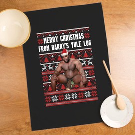 SMARTYPANTS Barry Wood Yule Log Tea Towel - Novelty Funny Rude Crude Explicit Fun Joke Merry Father Christmas Claus Xmas Eve Jolly Festive Holiday Kitchen Gift Present (Black Prime)