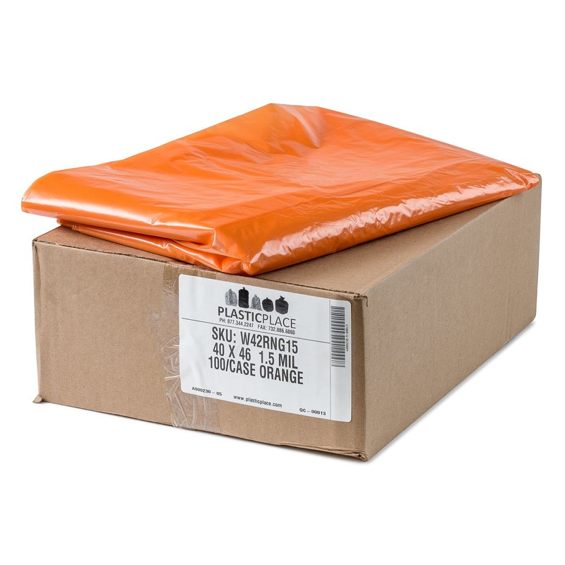 Plasticplace 40-45 Gallon Trash Bags │ 1.5 Mil │ Orange