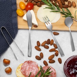 Ironwood Gourmet Stainless Steel Charcuterie Utensil Set of 8, Includes Forks, Knives/Spreaders, Spoons, Tongs