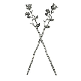 Medieval Metal Elegantes Palitos Para El Pelo Con Forma De Rosa | Accesorios Plateados Y Dorados Para Moños (Plata)