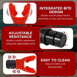 Lung Trainer Pro, Resistance Breathing Exerciser, Adjustable Respiratory Training Device for Athletes & Fitness, Portable & Easy to Clean with Neck Strap & Carry Pouch - Nitro Red