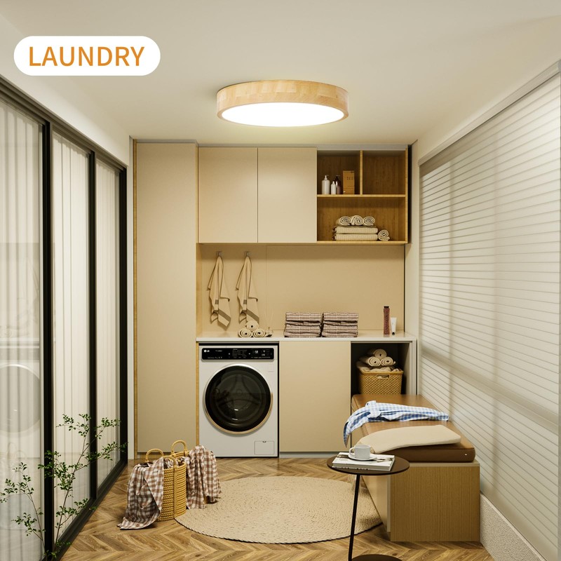 Led Ceiling Light Flush Mount: 12 Inch 24W Wood Bedroom