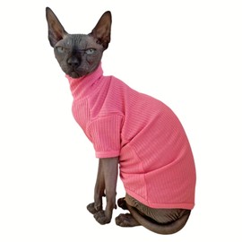 Sphynx Hairless Cats Shirt Cotton Cat Turtleneck Sweater Pullover Kitten T-Shirts with Sleeves Cat Pajamas Jumpsuit for Sphynx Cornish Rex, Devon Rex, Peterbald (Large (Pack of 1), Rosey Pink)