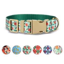 Rychif Dog Collar, Flower Pattern Cute Dog Collars, Adjustable Soft Nylon Pet Collar for Small Medium Large Puppy Boys Girls Dogs (S, Cyan Flowers)