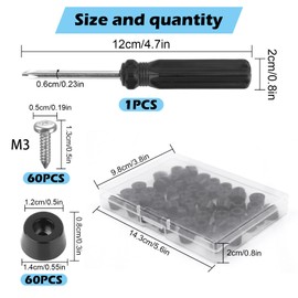 Pack of 60 feet for chopping board, small non-slip rubber feet for small devices, black, rubber feet for chopping boards, levelling screw foot pads, non-slip with stainless steel screws