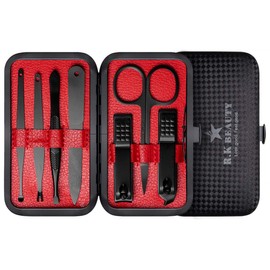 Manicure Sets 7Pcs for Men & Women, Fashion Professional Stainless Steel Nail Clippers Pedicure Kit Grooming Tools by RK Beauty (Red)