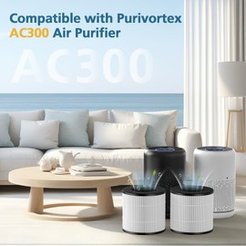 2 Pack AC300 True HEPA Replacement Fil-ter, Compatible with Purivortex AC300 Air Puri-fiers, 3 Stages H13 True HEPA Filter, White