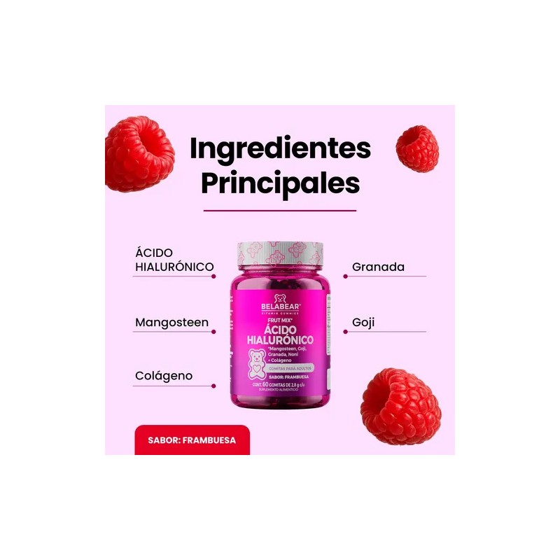 Belabear Ácido Hialurónico 60gomitas Frambuesa Solanum Frambuesa