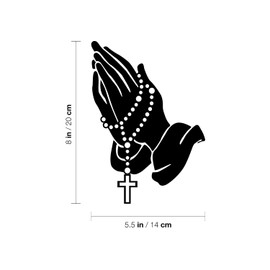 Vinyl Wall Art Decal - Praying Hands with Rosary Beads - 5.5" x 8" - Inspirational Religious Bumper Sticker for Cars Window Makeup Notebooks Laptops Mugs Bedroom Mirror Decor (Black)