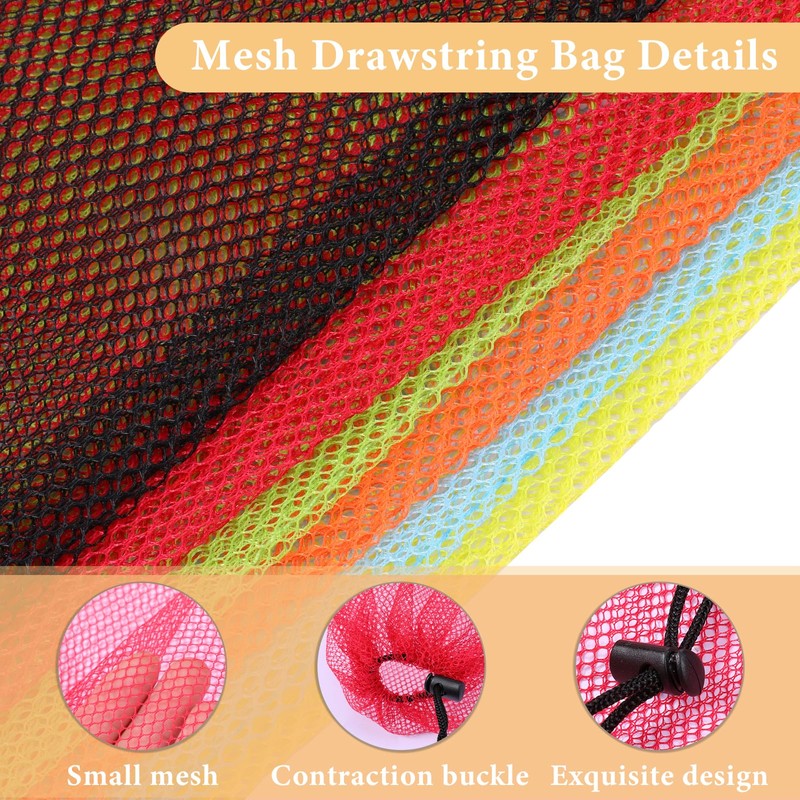 6 Pcs Colour Nylon Mesh Drawstring Bags Mesh-Bags Drawstring 16x14