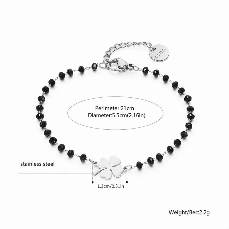 Dtja Clover Ball Beads Bracelet for Women Stainless Steel Luck