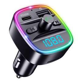 ORIA Bluetooth 5.3 FM Transmitter, Car Radio Adapter Bluetooth Car Kit, PD 30W Fast Car Charger, 7 Colour LED Backlit, Hands-Free Calling, Support TF Card & USB Stick