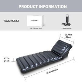 Hantaiwan Taiwang Inflatable Pool Beach Lounge Chair - Portable Air Sofa for Indoor Outdoor Use, Compact Foldable Design with Headrest, 86.61x30.71 Inch (Black)