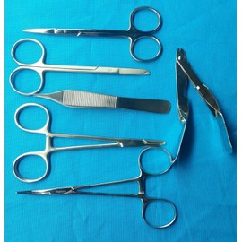 6 PC Medical Instruments KIT ADSON Forceps IRIS Scissors Webster Needle Holder Mosquito Forceps Scalpel Handle Scalpel Blades CYNAMED
