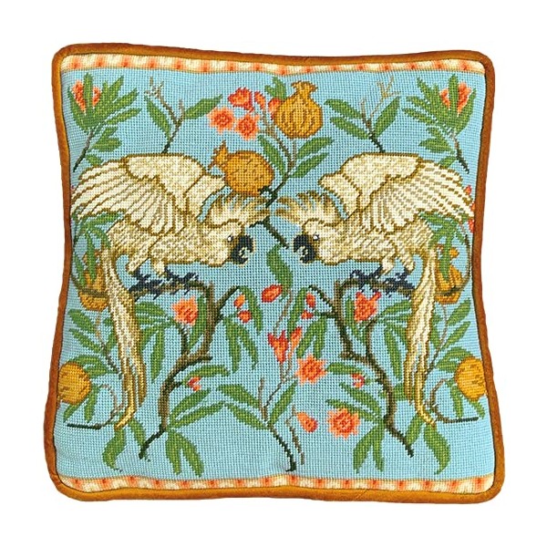 Tapestry Embroidery Cushion Set "Cockatoo and Pomegranate"
