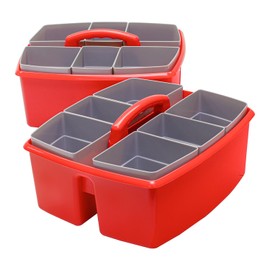 Storex Large Classroom Caddy with Cups, 13 x 11 x 6.575 Inches, Red, Case of 2 (00981U02C)